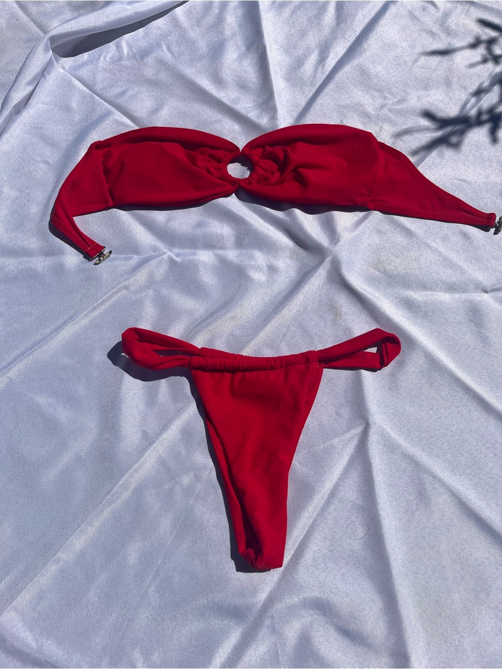 Red Bandeau Ring Bikini Set - Women Swim